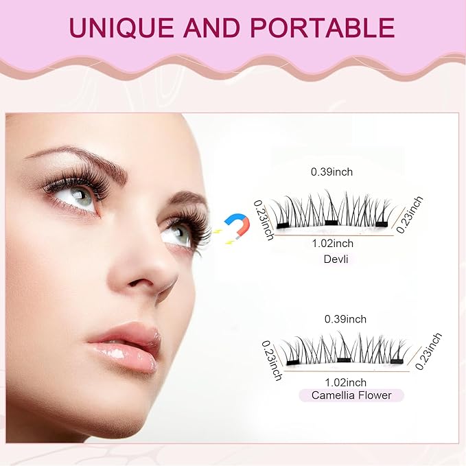 Meylora Magnetic Eyelashes with Applicator Natural Look, Reusable Eyelashes Magnetic Lashes, No Glue Needed Wispy False Lashes Kit Easy to Wear and Remove (Camellia+Devil)