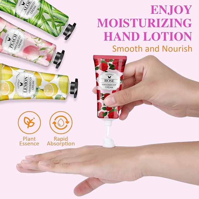 VESPRO 70 Pack Hand Cream Set, Mothers Day Gifts, Bulk Hand Lotion Travel Size for Dry Cracked Hands, Mini Hand Lotion for Bridal Shower Gifts and Teacher Appreciation Gifts and Nurses Week Gifts