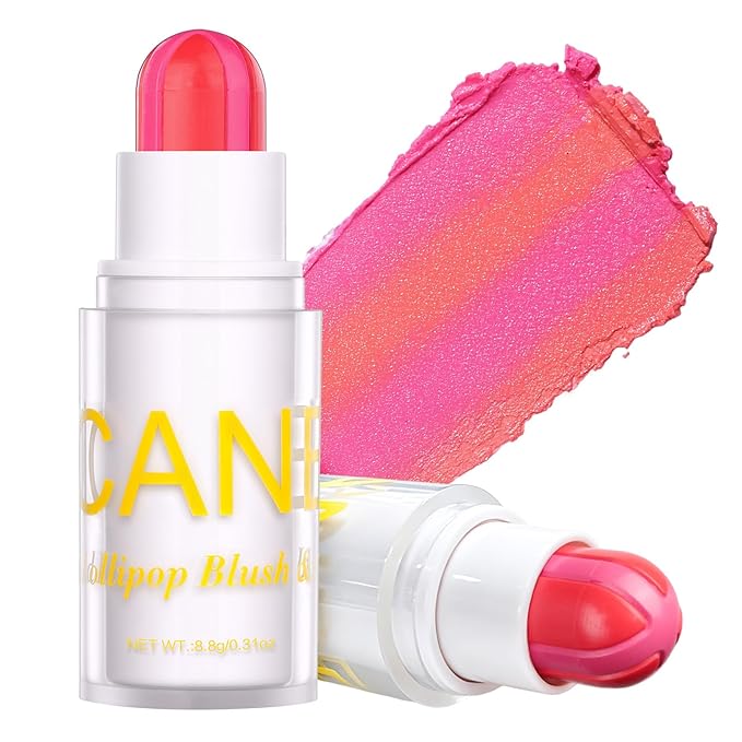 UCANBE Coral Pink Cream Blush Stick for Cheeks, Duo-Tone Buildable Blush Makeup, Hydrating Lightweight Face Blush with Vitamin E, Natural Dewy Finish, Long-Wearing, Water-Resistant