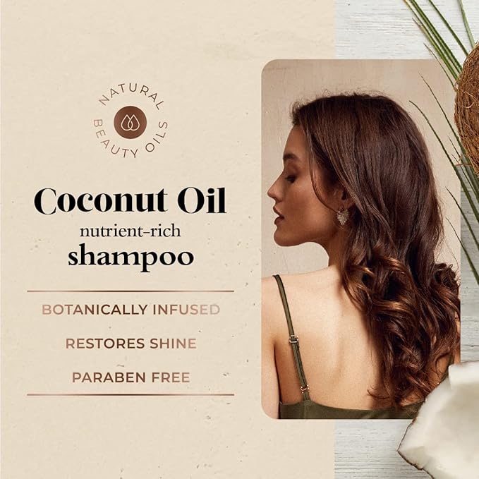 Oliology Coconut Oil Shampoo – Nutrient Rich Shampoo Restores Damaged & Lifeless Hair | Botanically Infused | Provides Intense Shine | Nourishing | Paraben Free (32 oz)