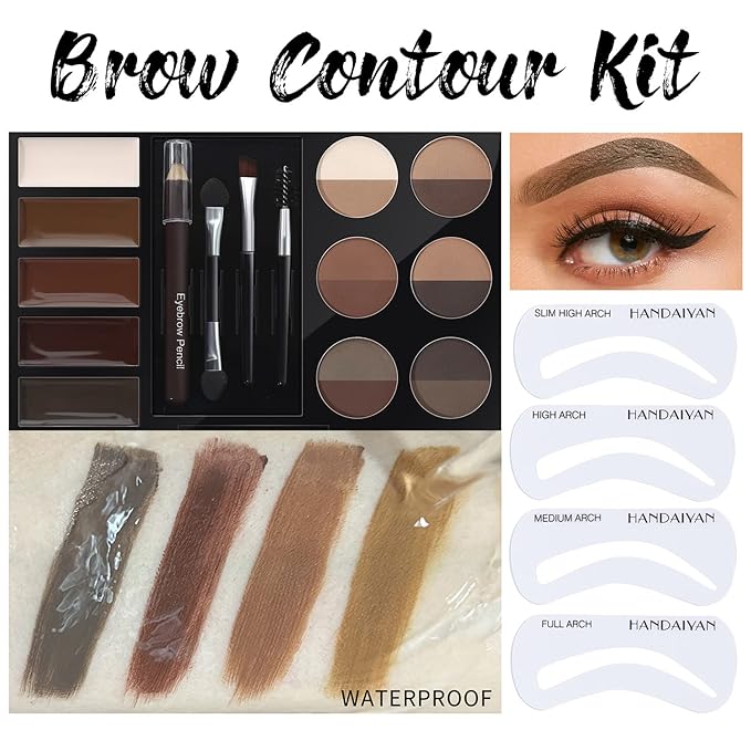 Makeup Set For Women Full Kit - 12 Colors Nude Shimmer Eyeshadow Palette, Patting Powder Highlighter, Eyebrow Contour Kit, Liquid Foundation + Concealer Brush, Black Mascara and Stamp Liquid Eyeliner , 3pcs Matte Liquid Lipstick Set with 2 Powder Puff ...