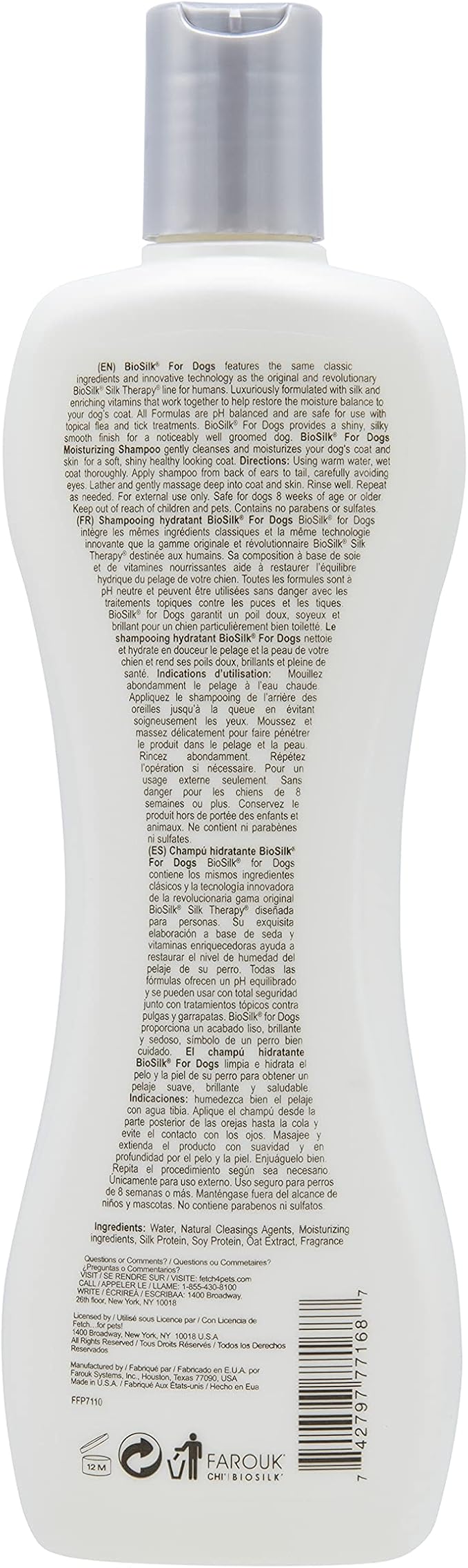 BioSilk for Dogs Silk Therapy Moisture Shampoo with Silk Proteins and Vitamins, Restores Shine and Softness, Sulfate Free, Paraben Free, pH Balanced, Made in USA, 12 Fl Oz - 2 Pack