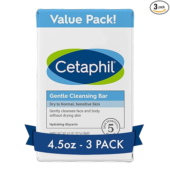 Cetaphil Gentle Cleansing Bar, 4.5 Oz Bar (Pack Of 3), Nourishing Cleansing Bar For Dry, Sensitive Skin, Non-Comedogenic, Non-Irritating For Sensitive Skin