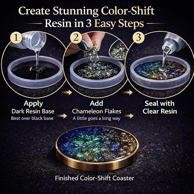 18 Color Chameleon Chrome Flakes for Resin – Color-Shift Mica Flakes for Epoxy Tumblers, Nail Art, Polymer Clay, Paint, Slime, Eyeshadow – Holographic Aurora Flake for Crafts, DIY Decorations