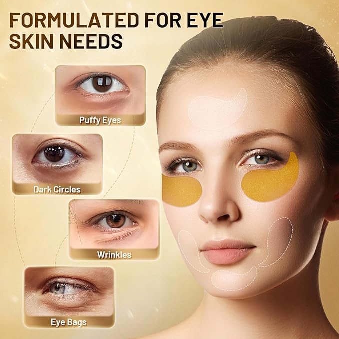 Under Eye Patches Masks - for Dark Circles, Puffy Eyes, Fine Lines, Wrinkles, Eye Bags Treatment with Collagen and Hyaluronic Acid,Anti-Aging & Cooling, Moisturizing (60 Pcs) GOLD2