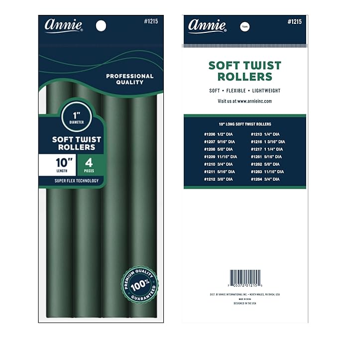 Annie Soft Twist Roller Set 1" Diameter: 4Pcs Flexible 10" Heatless Rollers (Green)