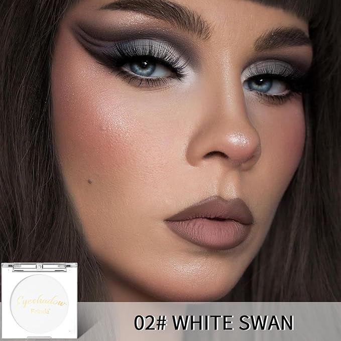 Erinde Single White Matte Eyeshadow Palette, Velvet Eye Shadow Compact Powder Primer Base Makeup, Long-Lasting Eye Makeup, Ultra-Blendable, Pigmented Color, Vegan Formula, 02# WHITE SWAN