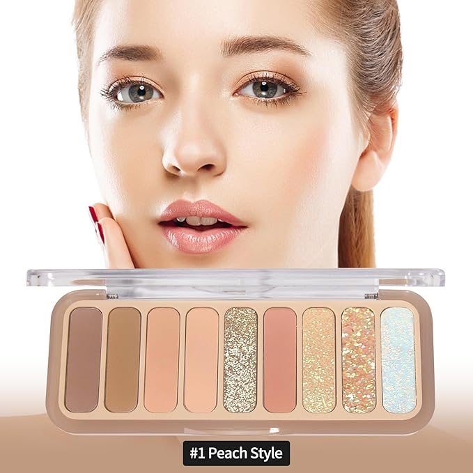 Naked Eyeshadow Palette 9 Colors Neutral Nude Matte Shimmer Glitter Eye Shadow Pallet High Pigmented Ultra-Blendable Naturing-Looking Waterproof Long Lasting Makeup Palette