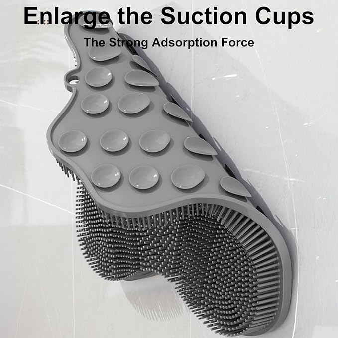 Shower Foot Scrubber, Shower Foot and Back Scrubber with Suction Cups, Shower Silicone Foot Washer for Exfoliating Massage（Grey&Blue）