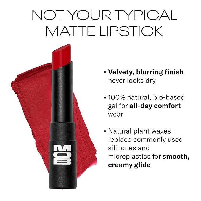 MOB Beauty Soft Matte Lipstick, M67 Red, Long Lasting, Weightless Blurring Lip Color Infused with Skincare, Vegan, Silicone-Free, Cruelty Free