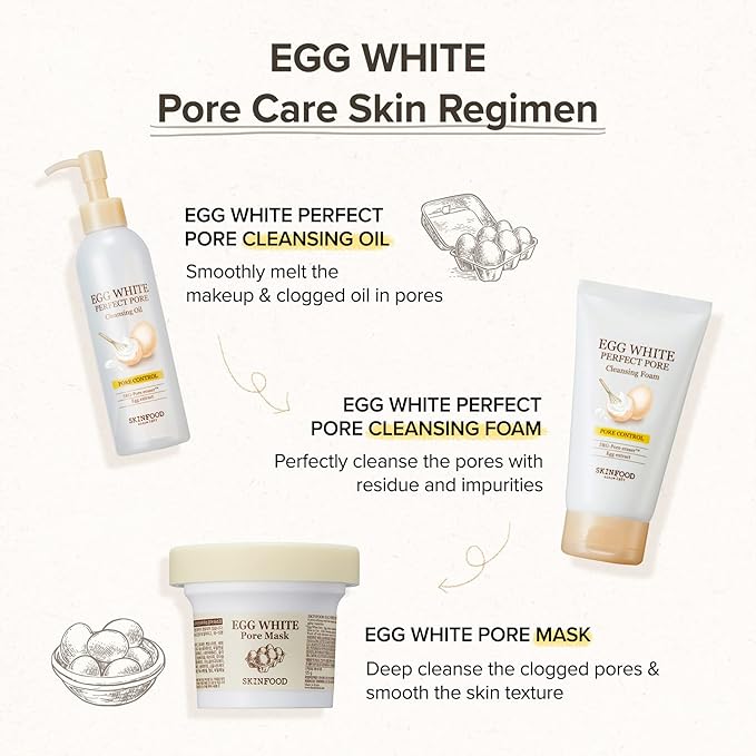 [SKINFOOD] Egg White Pore Mask 120g (4.23 Fl Oz), Clay Mask Pore Tightening Exfoliator, Sebum Absorption Hydra Exfoliant (4.23 oz)