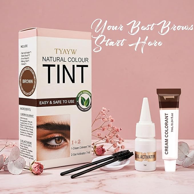 Lash Color Kit, Instant Eyebrow & Eyelash Color Set with Natural Ingredients, Temporary Brow & Lash Color for Home DIY, Safe & Easy for Beginner, 7ml-Brown