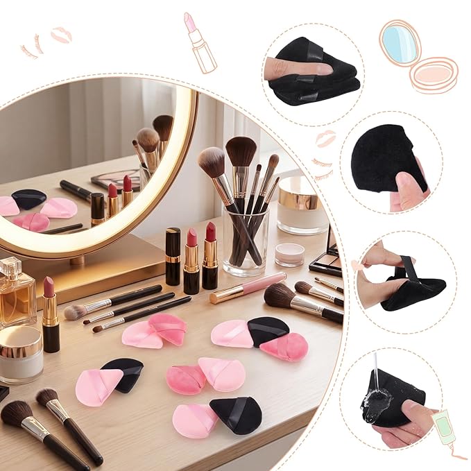 Pimoys 15 Pcs Triangle Powder Puff Pink Velour Makeup Puff, Dry Use for Foundation on Cheeks Forehead Eyes and T-Zone, Reusable for Home Travel and Pro Use