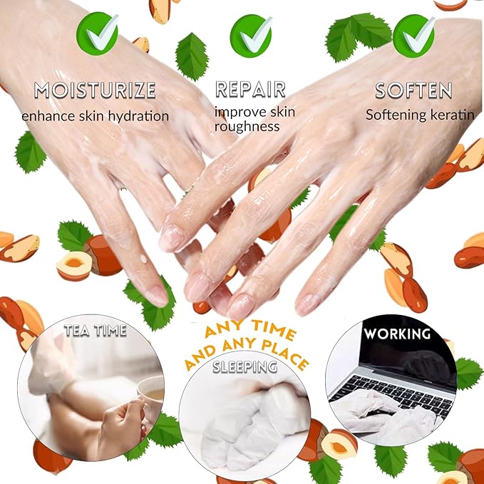 Elitzia Foot Mask Hand Mask Hydrating 10 Packs Honey Almond Extract Gloves Socks Masks Intensive Moisturizing Repairing Masks Spa Skin Care Women for Dry Cracked Hands Feet Self Care ETHHM