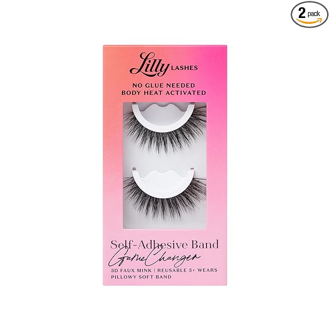Lilly Lashes 3D Self Adhesive Eyelashes, No Lash Glue Needed, Body Heat Activated Press on Lashes, Reusable Self Adhesive Eyelashes Up to 5x, Easy to Apply & Remove (GameChanger)