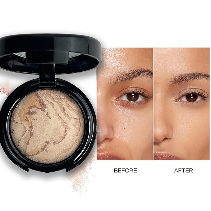 K'APEINE Baked Powder Foundation, Pressed Matte Face Powder Balance-n-Brighten & Color Correcting Bake Setting Powder Makeup Oil Control Base Makeup for Poreless Smooth Finishing for Women-01#