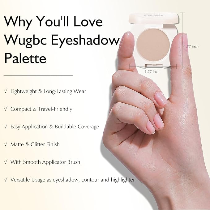 Pearl White Glitter Eyeshadow Palette, Single Shimmer Eye Shadow Palette Makeup Compact Pressed Powder Lightweight Blendable Highly Pigmented Sparkle Eye Highlighter for Women Travel-Friendly