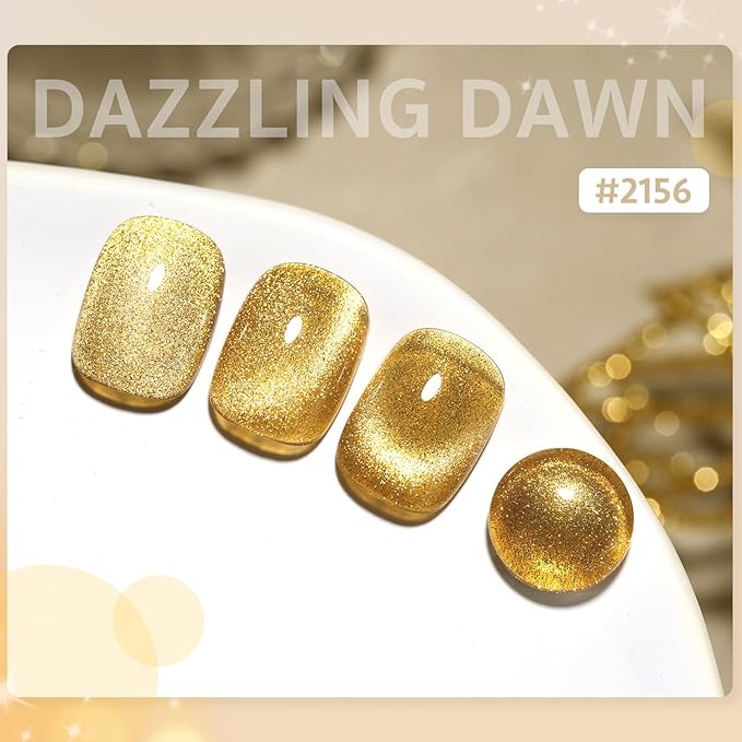 GAOY Gold Glassy Cat Eye Gel Nail Polish, 16ml Glitter Holographic Nail Polish with Magnet, Reflective Translucent UV Gel, 2156 Dazzling Dawn