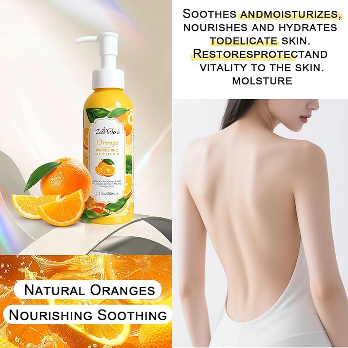 Body Lotion, 24hr Moisturizing & Deep Hydration, Absorbs Instantly Moisturizer for All Skin Types, 5.3 fl oz (1 Pack, Orange)
