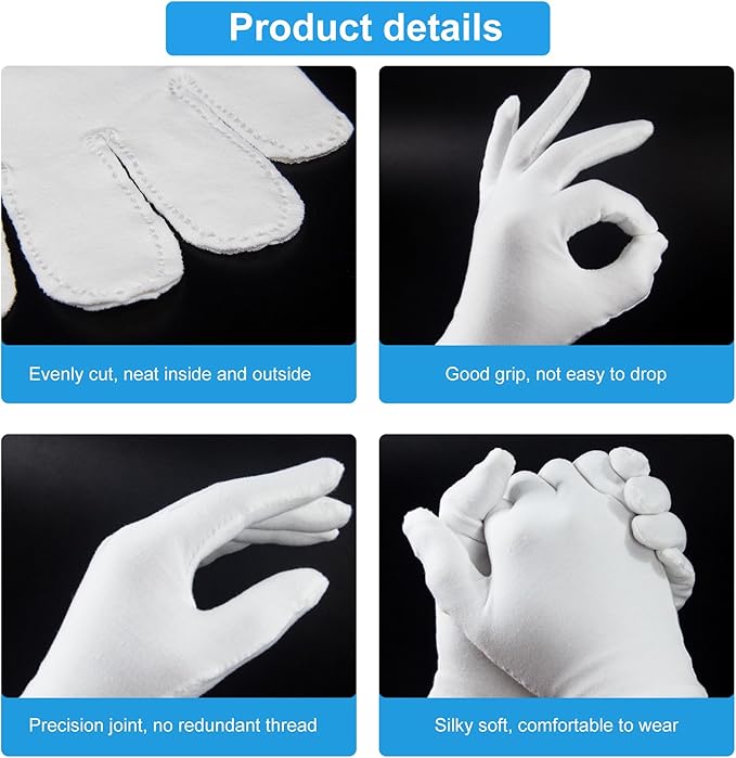 8Pairs (16Pcs) White Gloves for Men and Women, Washable SPA Moisturizing Cotton Gloves for Dry Hands Eczema Work Inspection Service Performance