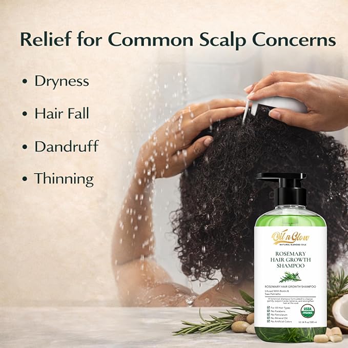 USDA Organic Rosemary Shampoo For Hair Growth For Thickening & Strengthening for Men & Women with Biotin, Scalp DHT Blocker Saw Palmetto For Thinning Hair Loss 10 Fl. Oz- Fragrance Free