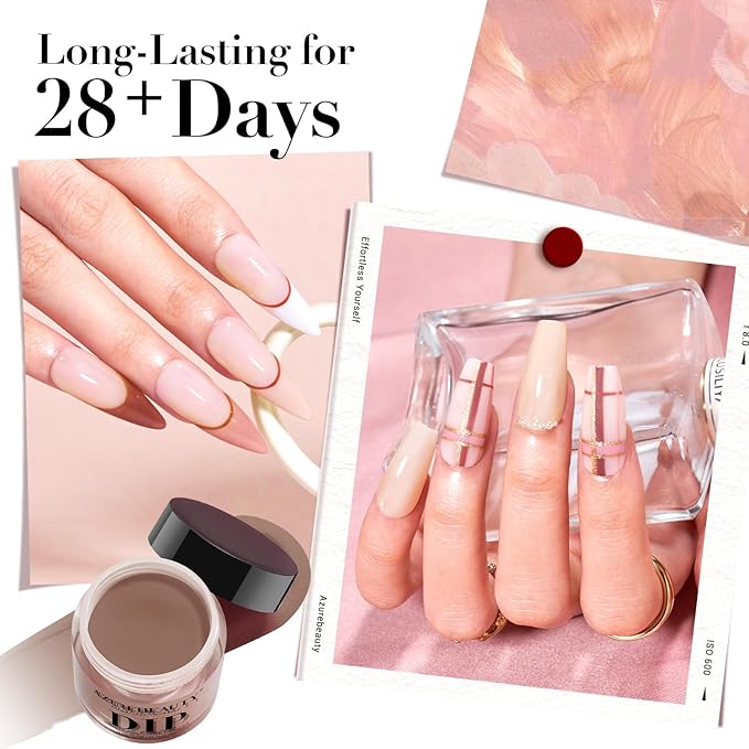 AZUREBEAUTY Dip Powder Nail Set,Nude Brown 6 Colors Skin Tones Natural Dipping Powder French Nail Art Starter Manicure Salon DIY at Home