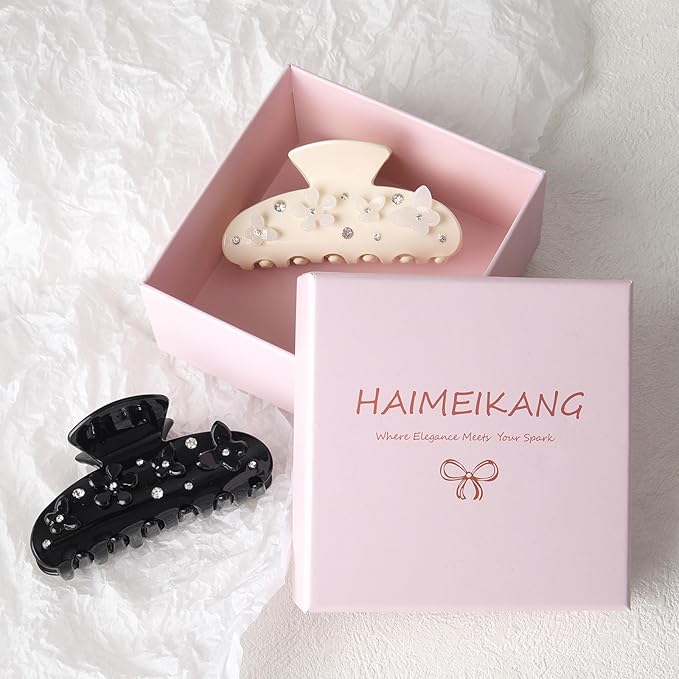 HAIMEIKANG 2 PCs Flower Acrylic Hair Claw Clips for Women - Non Slip Strong Hold Cute Non-slip Stylish Accessories for Thick Thin Hair