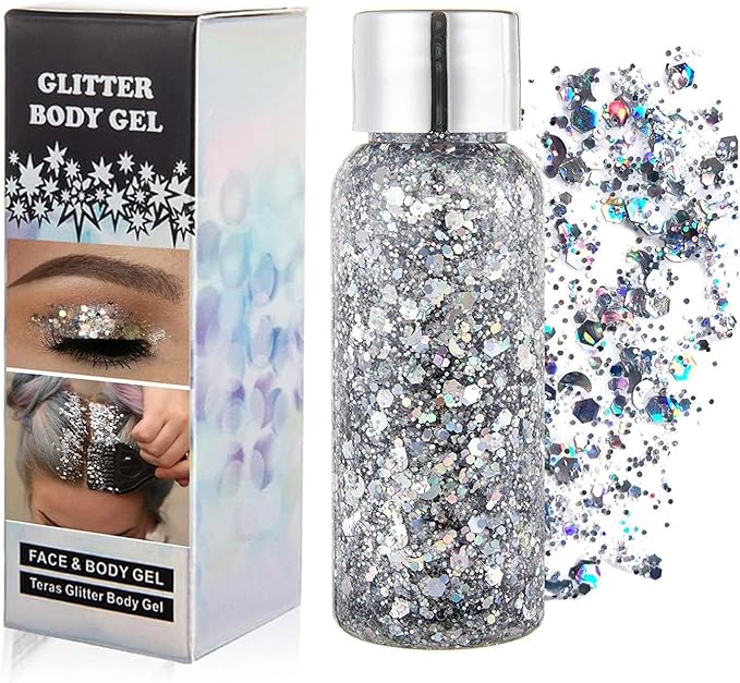 Mermaid Sequins Chunky Glitter Liquid Eyeshadow Glitter Body Gel Festival Glitter Cosmetic Face Hair Nails Makeup Long Lasting Sparkling 30g