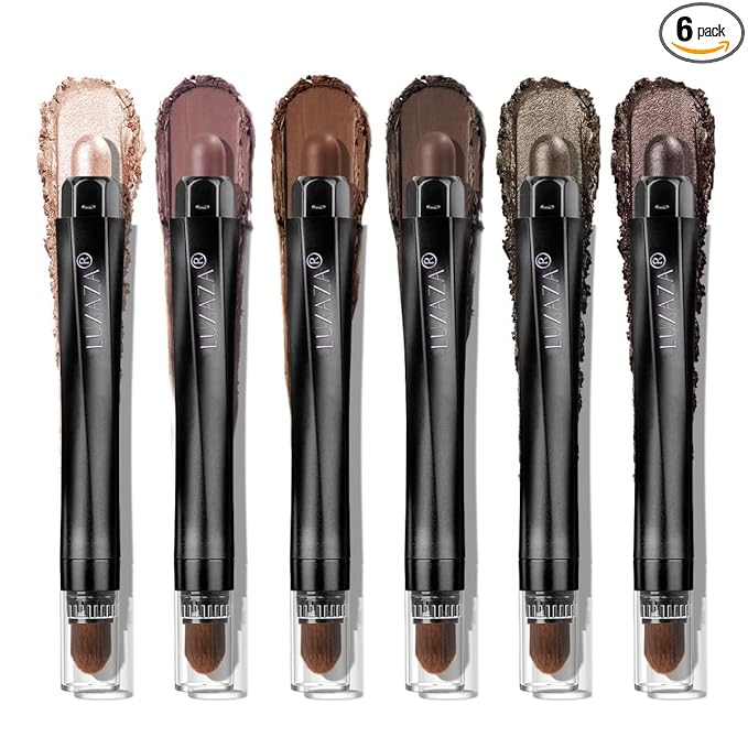 LUXAZA PRO Neutral Eyeshadow Stick Makeup 6PCS Set, Dark Grey Shimmer Matte Cream Eye Shadow for Smoky Eye Brightener Pencil Crayon - A3 Smoky Rose Taupe