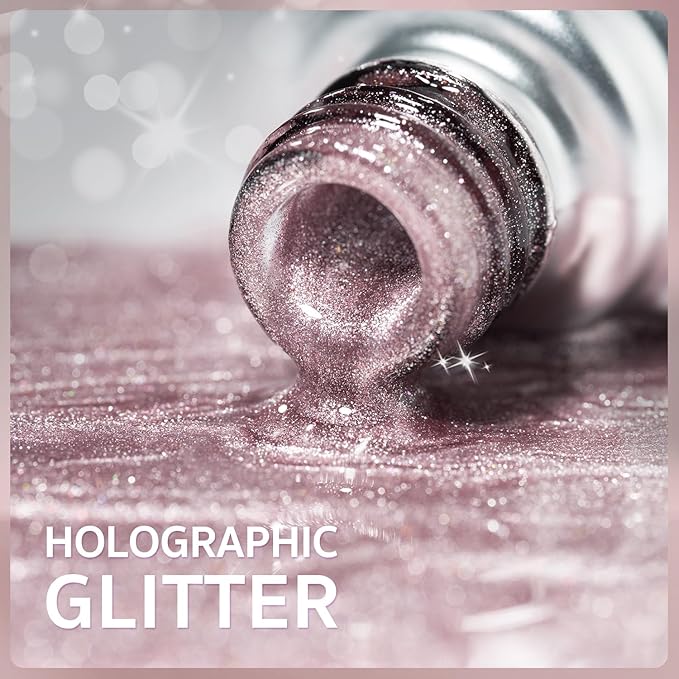 GAOY Pink Glassy Cat Eye Gel Nail Polish, 16ml Glitter Holographic Nail Polish with Magnet, Reflective Translucent UV Gel, 2146 Pink Fireworks