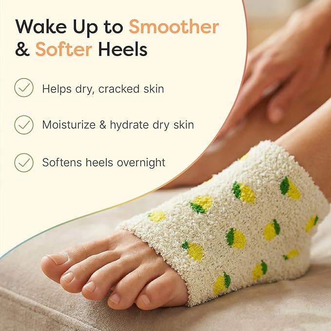 ZenToes Moisturizing Socks for Cracked Heel Treatment, Vitamin E, Olive Oil and Jojoba Oil Infused Heel Socks, Spa Gifts for Women, Mothers Day Gifts (Lemons, Regular)