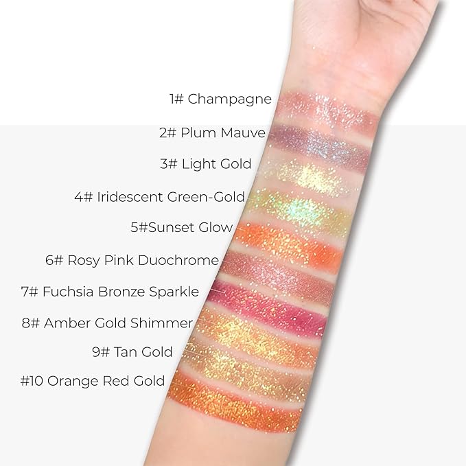 Duochrome Glitter Eyeshadow, Ultra-Fine Color Shifting Metallic Shimmer, High Pigment Holographic Single Eye Makeup, Long Lasting & Buildable Eye Shadow (#6 Rose Gold Pink)