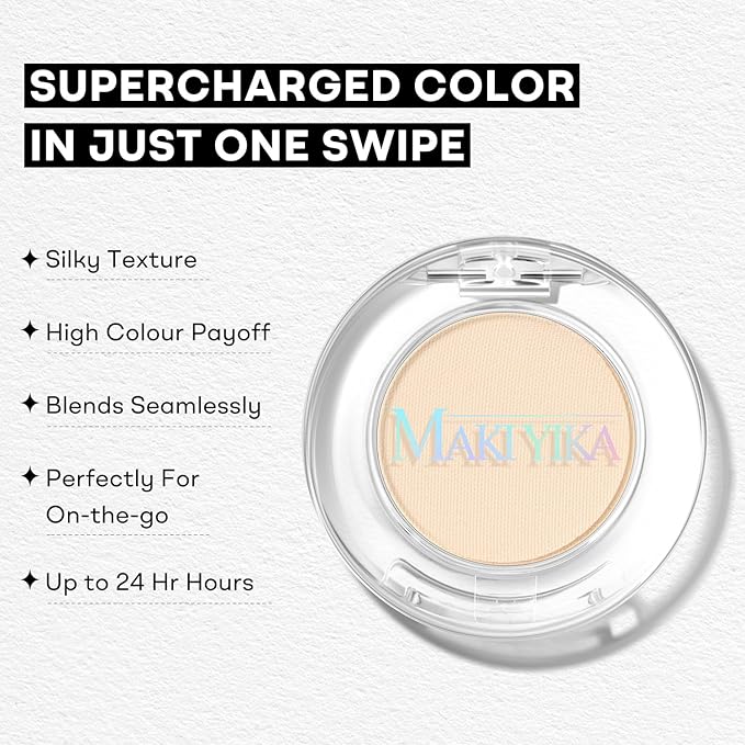 MAKI YIKA Light Beige White Matte Single Eye Shadow Palette for Women, Pigmented White Eyeshadow Powder for Brown Eyes, Color Stay Long Lasting Waterproof Eye Makeup Palette, #8