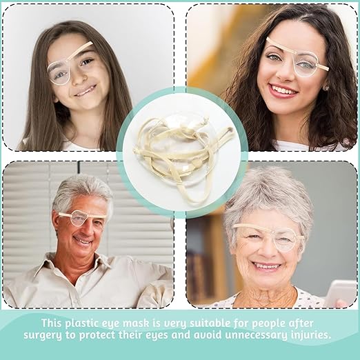 2pcs Clear Eye Shield for Cataract Surgery Hard Vented Eye Protector Patch with Extended Elastic Band, Plastic Eyes Guard Covering After Surgery for Sleeping Protection(Beige)