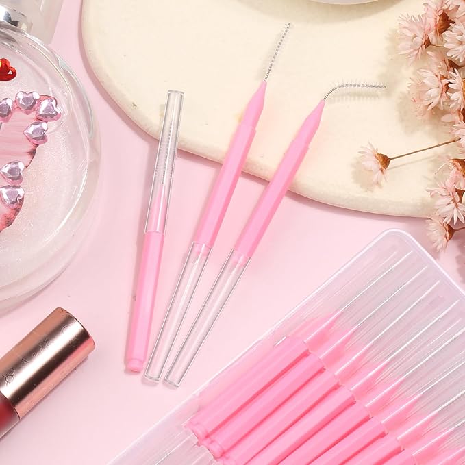 MAPVOLUT 120 Pcs Micro EyeBrow Lash Brush with Cap - Professional Beauty Mini Spoolies for Makeup, Thuya Brow Lamination and Travel - Perfect for Makeup Artists, Beauty Lovers, and Gifting (Pink)