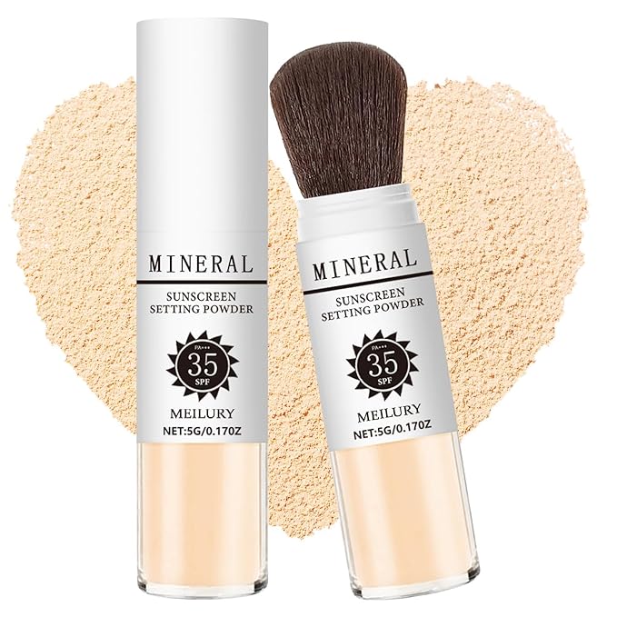 Sunscreen Setting Powder SPF 35, Mineral Brush Powder for Face & Scalp, Oil Control Natural Matte Finish Loose Powder Translucent Lasting Lightweight Breathable for All Skin (#05 Medium)