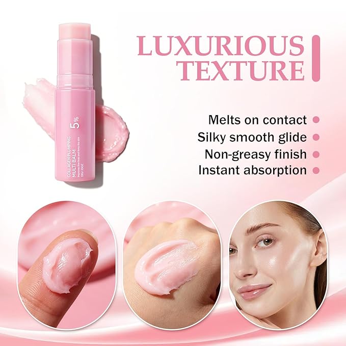 2Pcs PDRN Pink Collagen Volume Multi Balm Stick,Collagen Wrinkle Stick Face & Body Balm,Volumizing Hydrating Firming for Under-Eyes, Neck, Forehead, Smile Lines