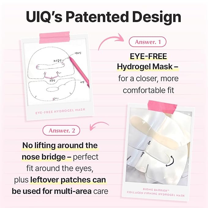 UIQ Biome Barrier Collagen Firming Hydrogel Mask, Skin Microbiome-Powered Face Mask, Radiance-Boosting Hydrogel Mask for Deep Hydration, Elasticity & Cooling Care, Korean Skin Care,1.41oz(40g) x 5ea