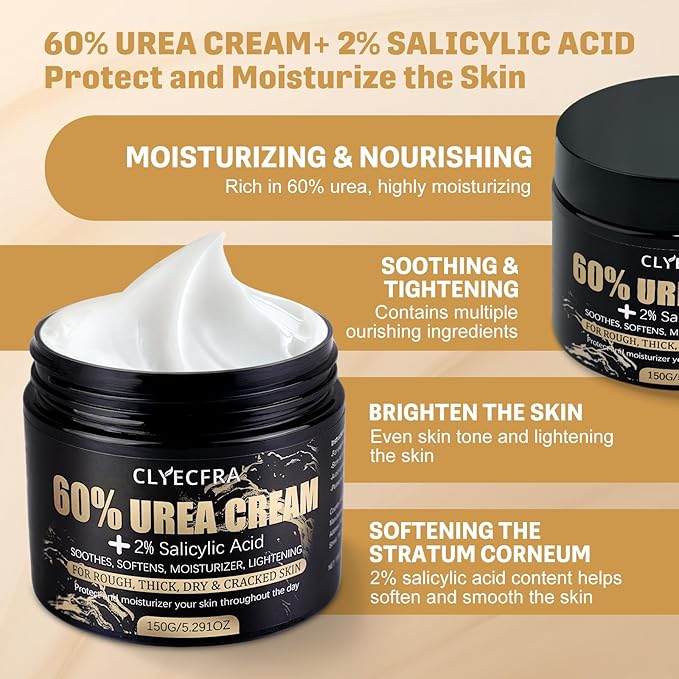 2Pack 60% Urea Cream with 2% Salicylic Acid, Urea Cream 60 Percent for Feet & Hands- Maximum Strength Moisturizer for Rough, Dry, Thick & Cracked Skin,Callus Remover, Deep Hydration, 150g