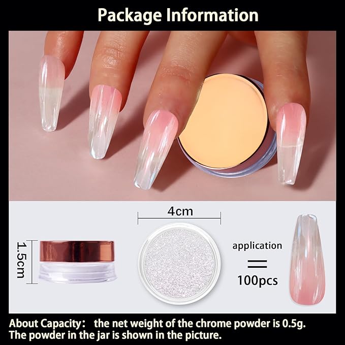 Allstarry Glaze White Chrome Nail Powder Metallic Sheer Donut Effect Aurora Magic Nail Glitter Powder Transparent Glossy Powders Ice Aurora Dust for Nail Art Decoration Resin Craft
