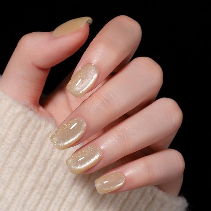 MAYCHAO 15ML Cat Eye Gel Nail Polish 1Pc Champagne Gold Gel Polish with Magnet Soak off Holographic Magnetic Nail Polish for Nail Art Manicure Salon DIY at Home, 0.5 OZ