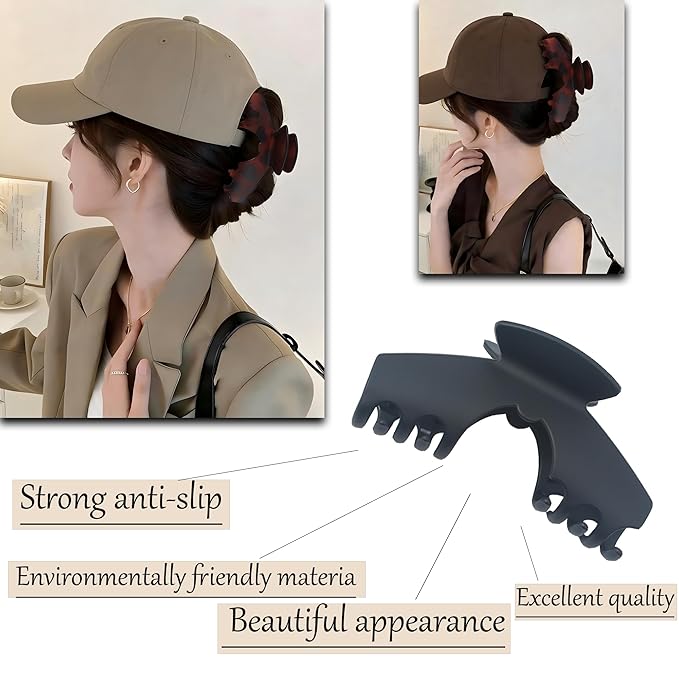 Hat-Friendly Claw Clips for Baseball Caps,Hair Clips for Hat for Long Thick Thin Hair,Matte hat claw clip for Non-Slip Strong Hold