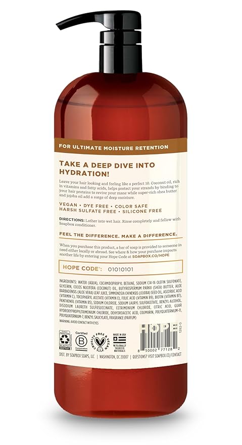 Soapbox Shampoo and Conditioner Set with Coconut Oil, Jojoba Oil, Aloe and Shea Butter to Moisturize and Nourish for All Hair Types, 1 Liter Each (Pack of 2)