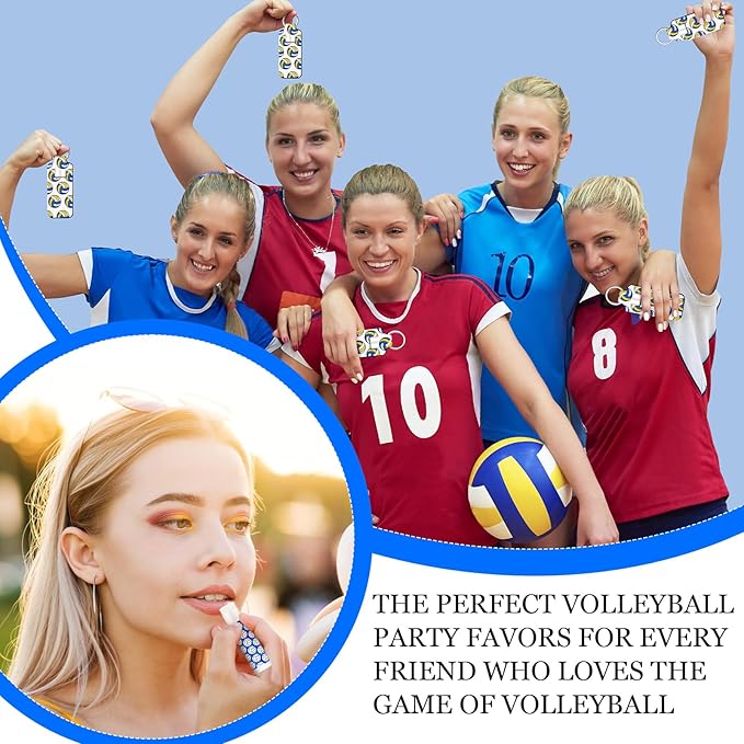 18 Sets Volleyball Party Favors Lip Balm and Lipstick Holder Keychain Bulk Tri-color Volleyball Goodie Bags Stuffers Sport Team Gifts Natural Moisturizing for Sport Lover Player Party Supplies