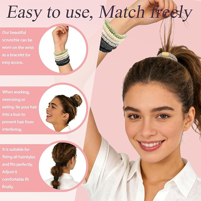 Silk Satin Hair Scrunchies for Women, 8 Pack 8-Color, No Crease, Frizz Control & Hair Breakage Reduction, Soft Hair Ties for All Hair Types, Elastic Hair Accessories for Daily Wear & Gift