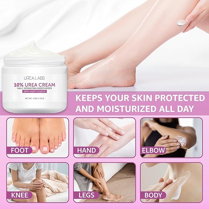 10% Urea Cream with Aloe Vera, Jojoba Oil and Salicylic Acid - 150ml Hydrating Moisturizer for Dry, Chapped Hands, Feet, Face & Body - Repairs, Soothes & Nourishes Rough, Dry Skin - 4 Oz