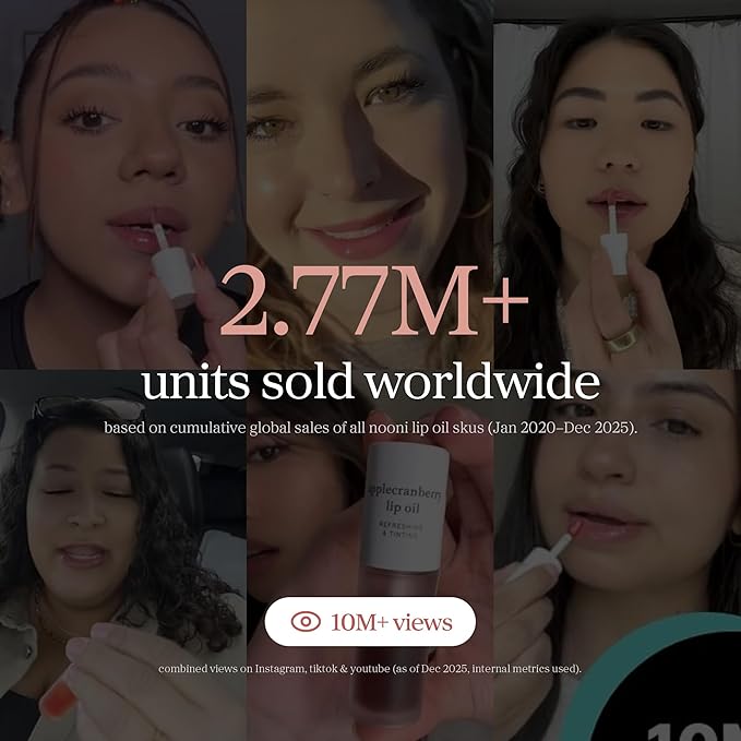 NOONI Korean Lip Oil - Appleginseng | Lip Stain, Long-Lasting, Moisturizing, Plumping, Revitalizing for Dry Lips, Waterproof, No Peel Off, Korean Lip Tint, Stocking Stuffers, Cute Things, 0.12 Fl Oz