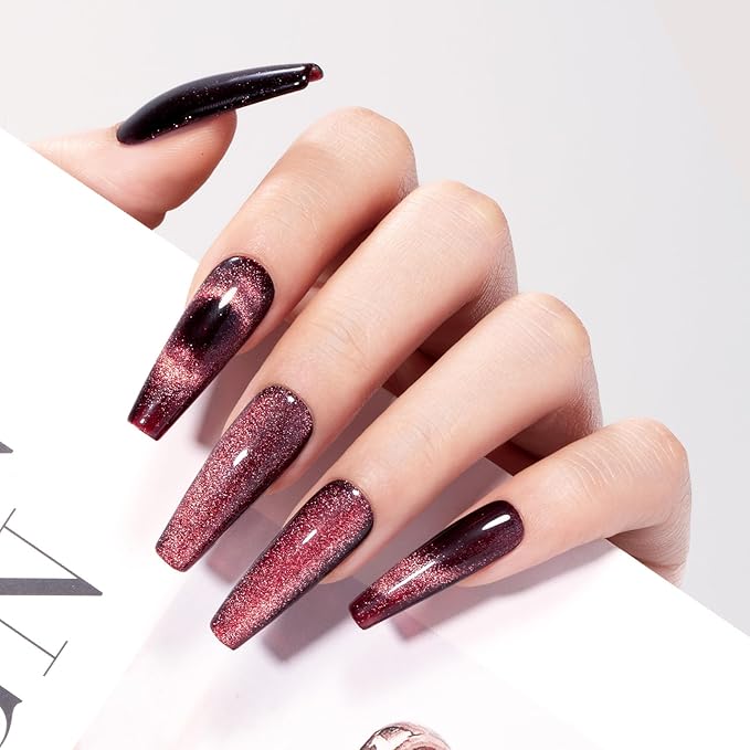 MAYCHAO 15ML Cat Eye Gel Nail Polish 1Pc Mysterious Red Gel Polish with Magnet Soak off Holographic Magnetic Nail Polish for Nail Art Manicure Salon DIY at Home, 0.5 OZ