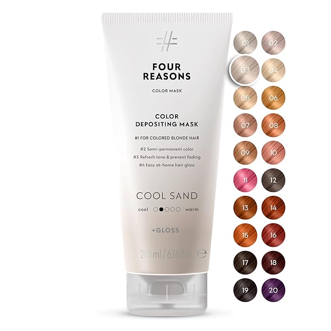FOUR REASONS Color Mask, Cool Sand Blonde (27 Colors) – Hair Gloss & Color Depositing Conditioner – Semi Permanent Hair Toner for Color-Treated Hair Color For Women – Vegan & Cruelty-Free – 6.76 fl oz