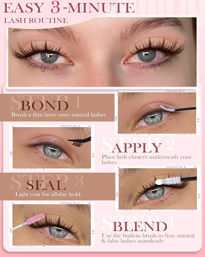 Dark Brown Manga Lash Clusters Kit Natural Wispy Eyelashes Cluster Kit Fairy Anime Cluster Eyelash Extensions C Curl 10-18mm Lashes Clusters Clean Band Individual Lashes with Brush